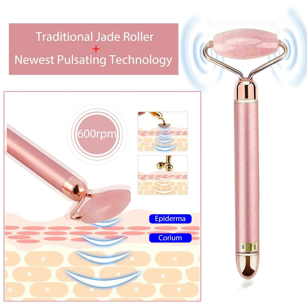 GlowLift: 3-in-1 Vibrating Jade Roller & Facial Massager